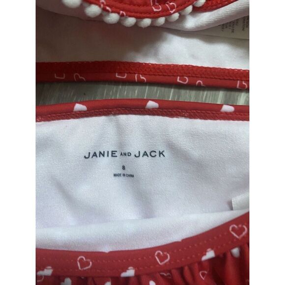 Janie and Jack Little Girl's & Girl's red 2-Piece hearts Ruffle Swimsuit Sz 8 - Picture 9 of 16